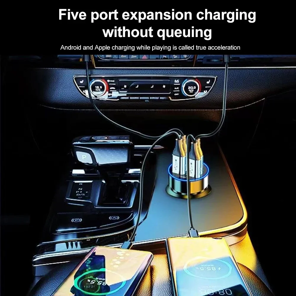 6 Ports Car Charger Fast Charging PD QC3.0 USB C Car Phone Charger Type C Adapter in Car For iPhone Samsung Huawei Xiaomi