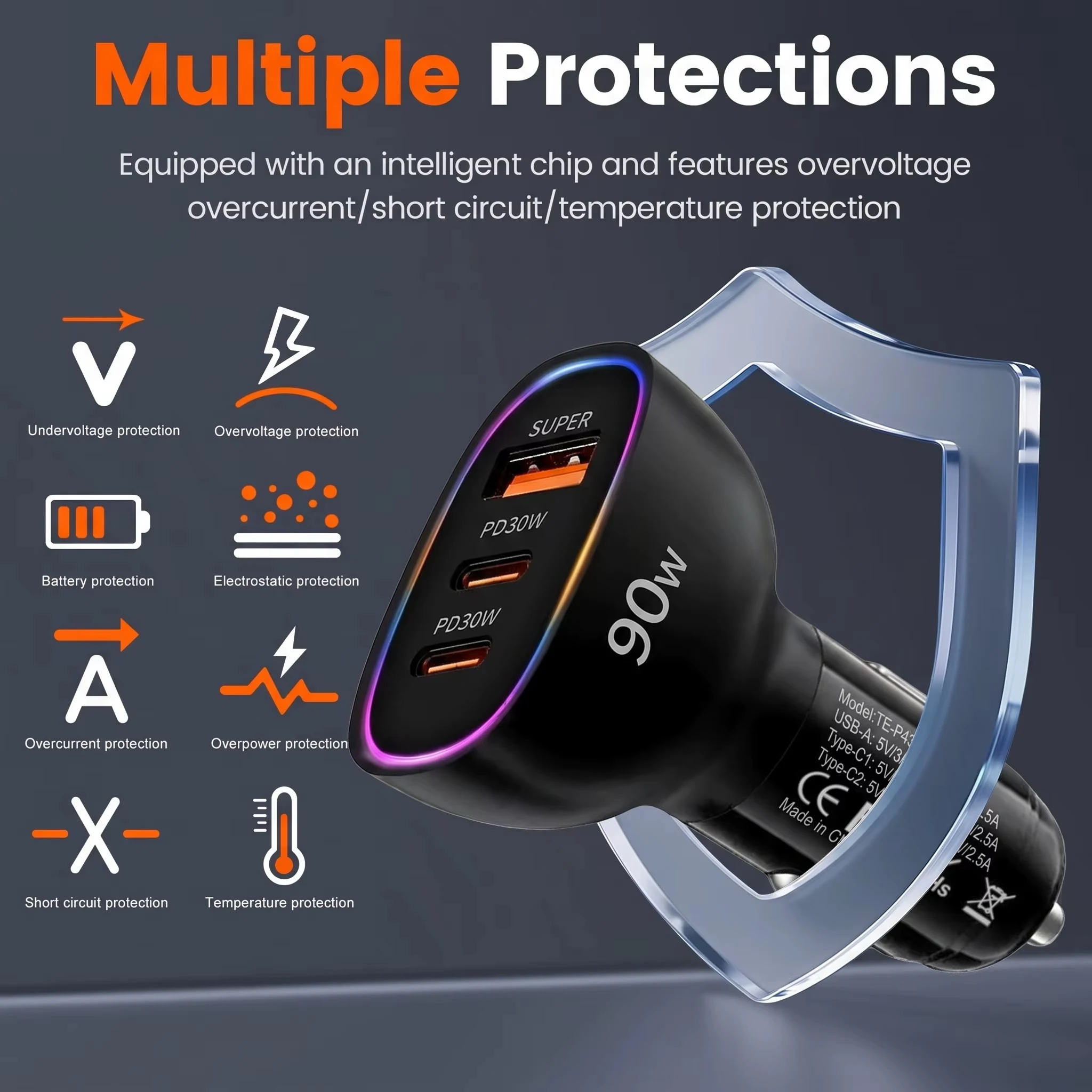 90W USB C Car Charger Multi Port Dual PD 30W Super Fast Charging Adapter for iPhone 17 16 15 Macbook Samsung Android Phone