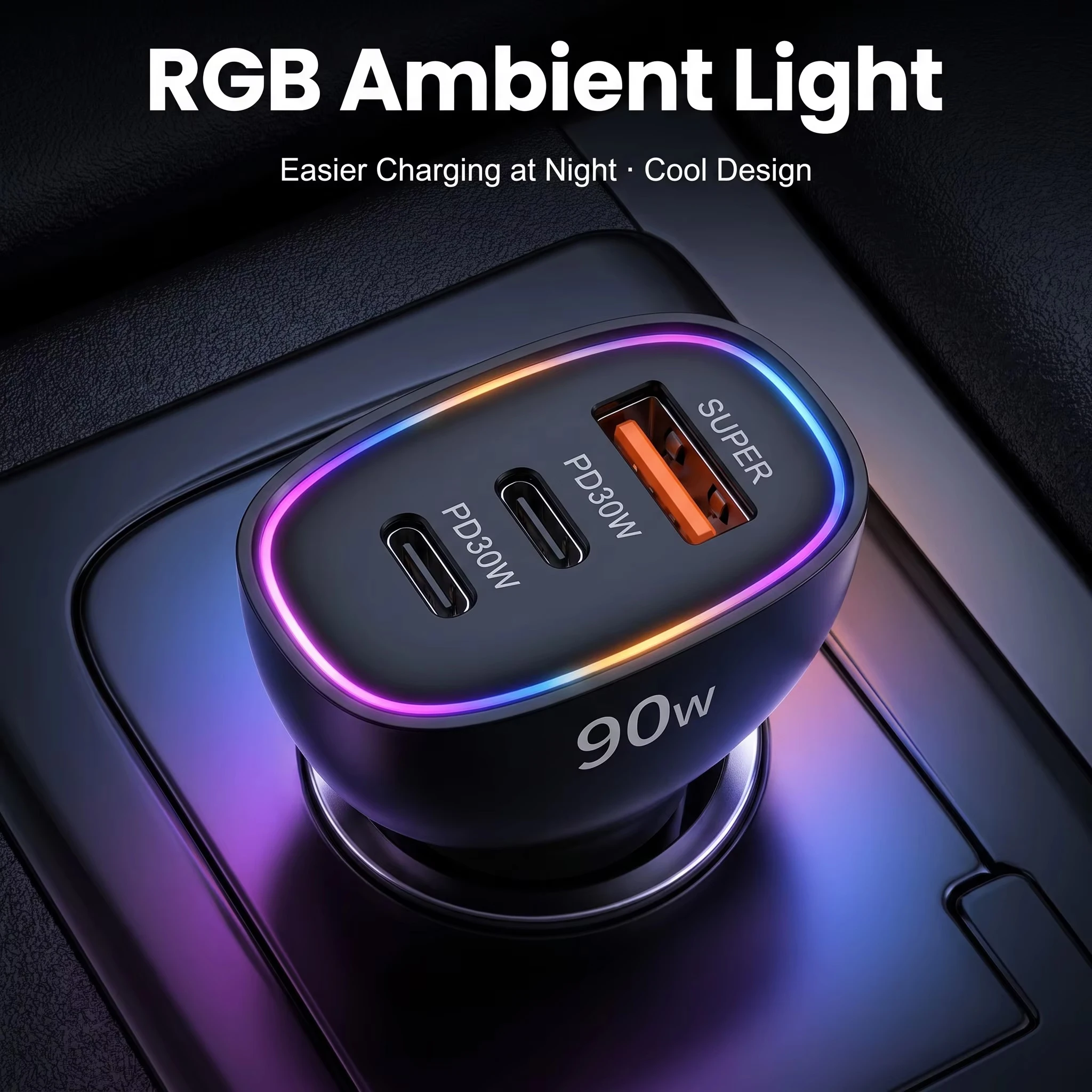 90W USB C Car Charger Multi Port Dual PD 30W Super Fast Charging Adapter for iPhone 17 16 15 Macbook Samsung Android Phone