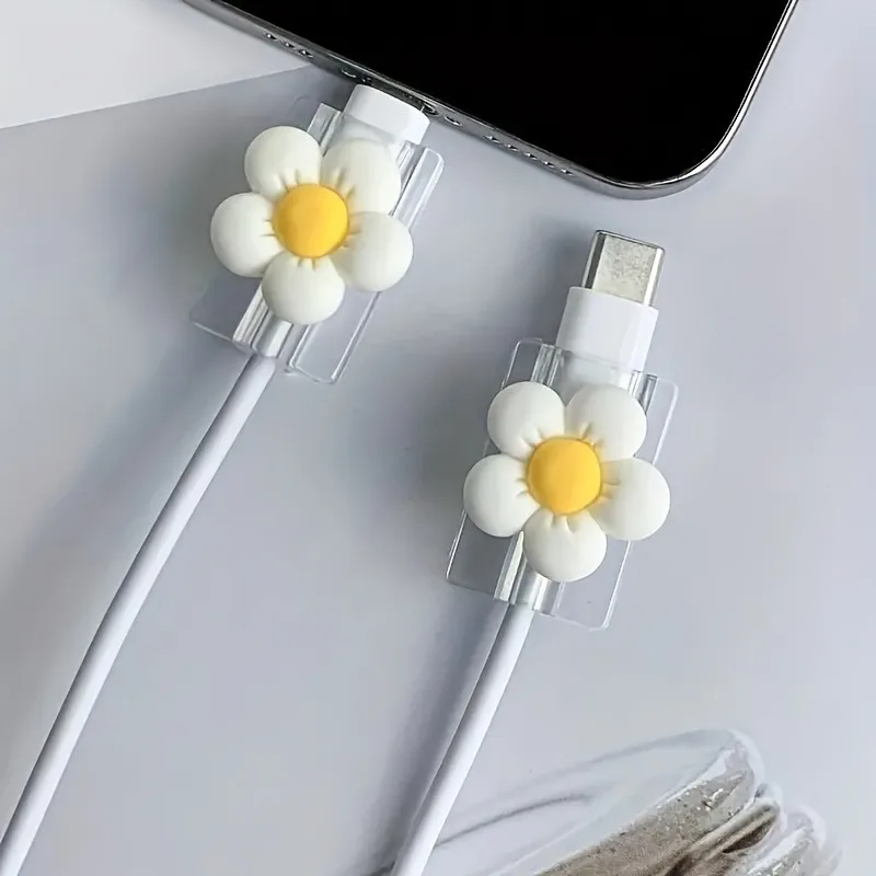 2pcs Cartoon Cable Protector Cute Flowers USB Charger Protector Cable Organizer Kawaii Data Line Cord Cable Winder For iPhone