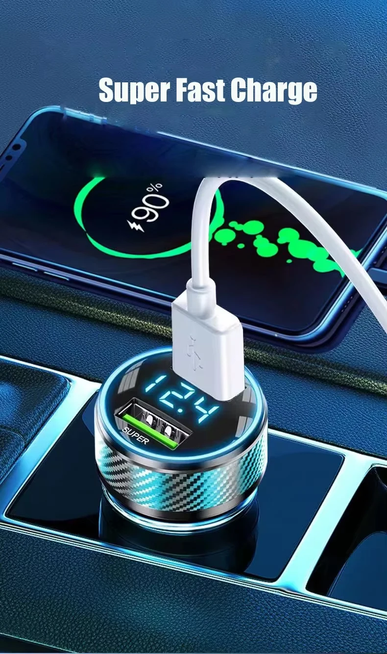 300W USB Car Charger with Voltage Monitor Super Fast Charging Adapter for iPhone 15 Pro Max Samsung OPPO VIVO Huawei Oneplus