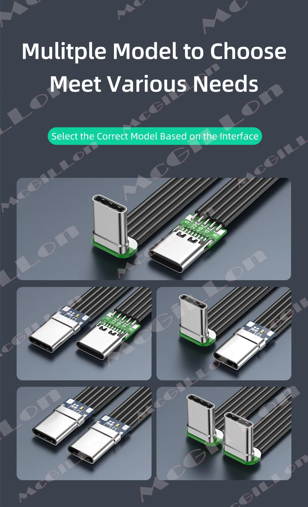 Flexible Flat Silicone Type C to USB C Cable Left/Right Up/Down Angled for Camera Phones 60W Fast Charging 480Mbps Data Transfer
