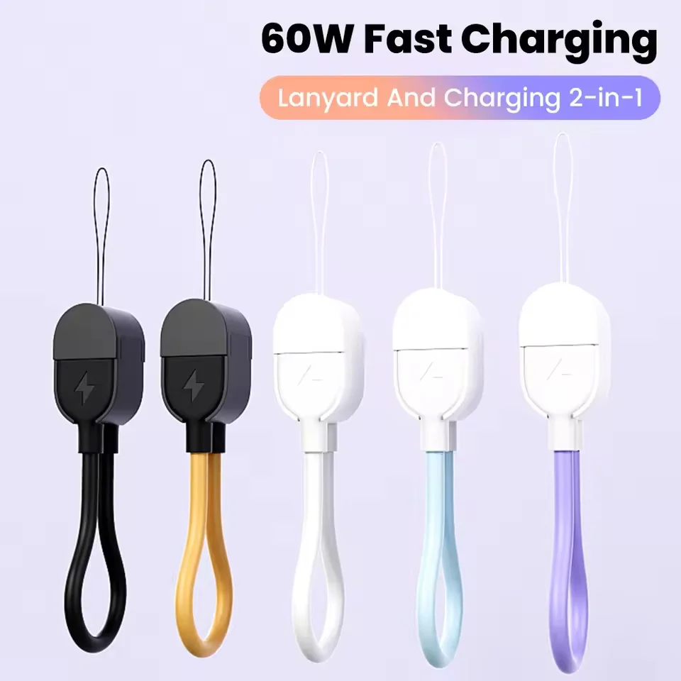 16CM Short Cable Keychain PD 60W Type C to USB C Cable Fast Charging For iPhone 15 16 Samsung Xiaomi Power Bank USB C Data Cord