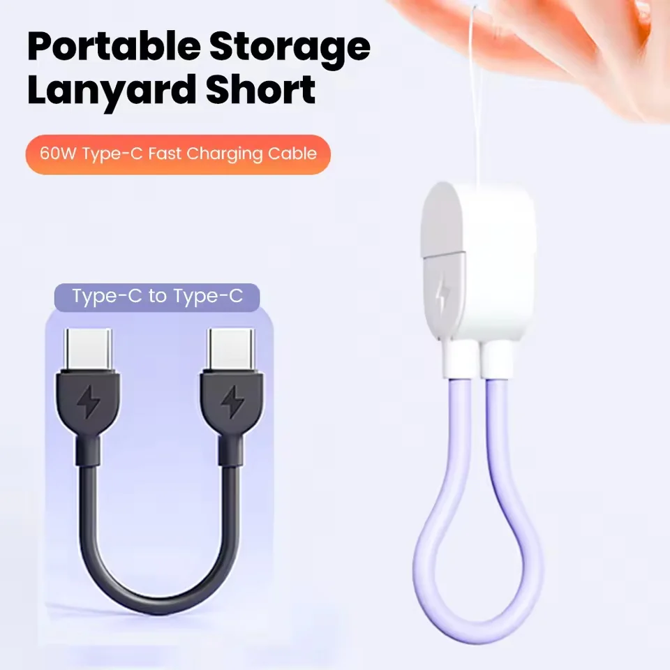 16CM Short Cable Keychain PD 60W Type C to USB C Cable Fast Charging For iPhone 15 16 Samsung Xiaomi Power Bank USB C Data Cord