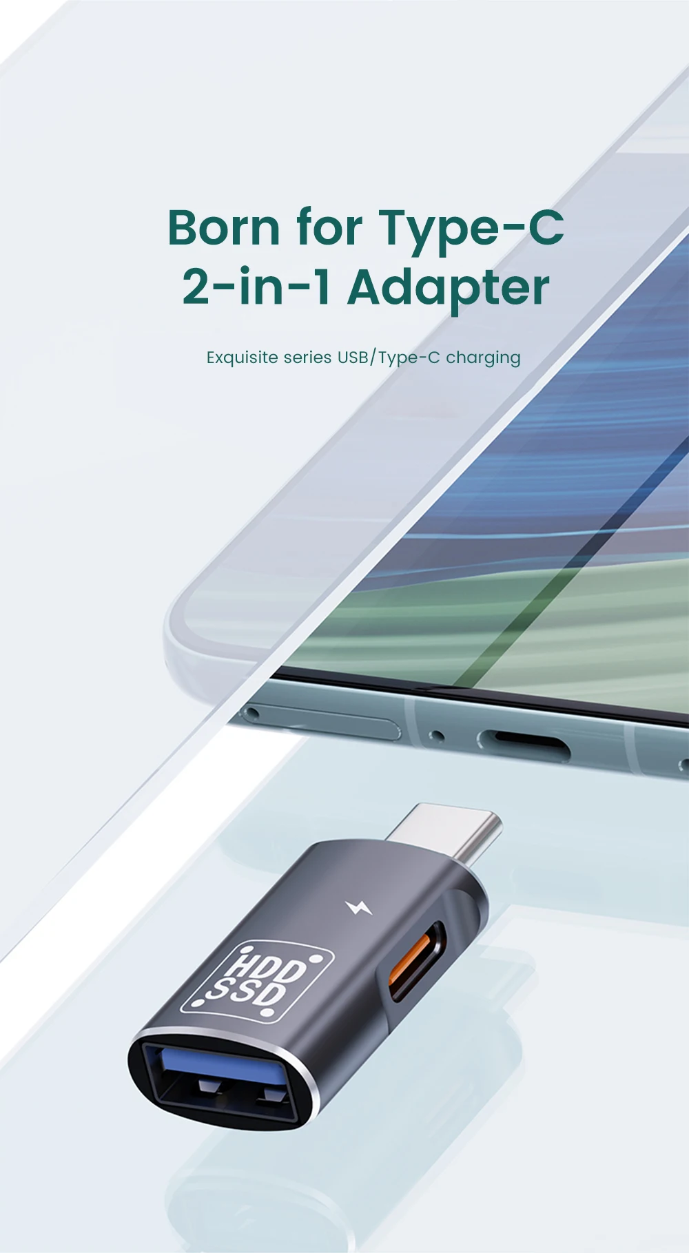 2 In1 Adapter Type C OTG Adapter USB-C Male To USB 2.0 Female Adapter For Macbook Xiaomi HUAWEI Samsung OTG Connector