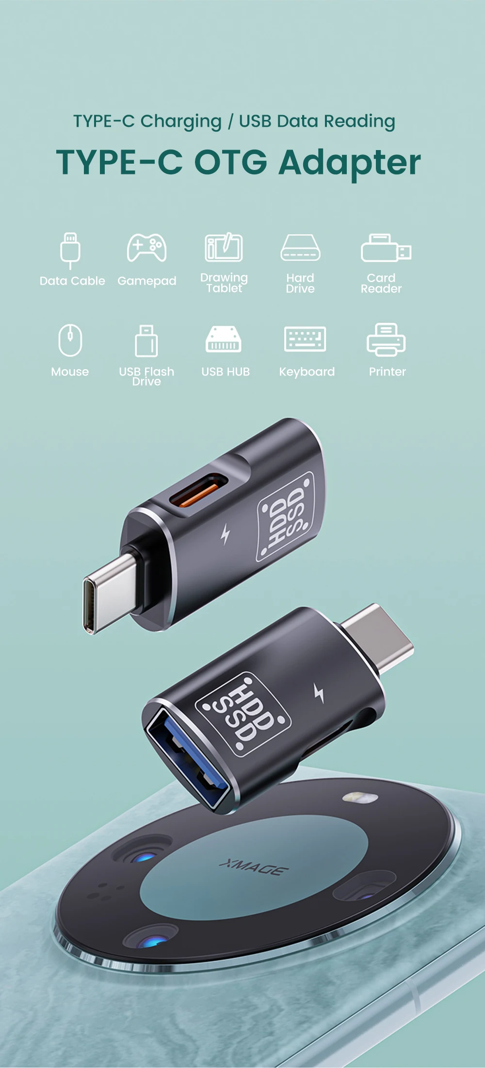 2 In1 Adapter Type C OTG Adapter USB-C Male To USB 2.0 Female Adapter For Macbook Xiaomi HUAWEI Samsung OTG Connector