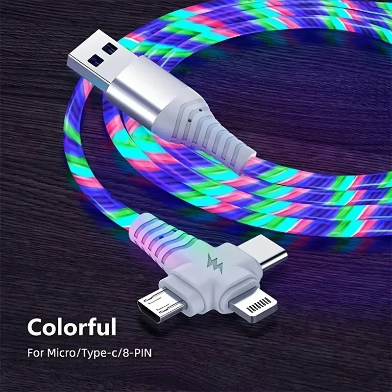 Apple MFi Certified Round 3-in-1 LED Flowing Light USB Cable, Fast Charging Cord with Multi Connector for iPhone 16/15/14/13,