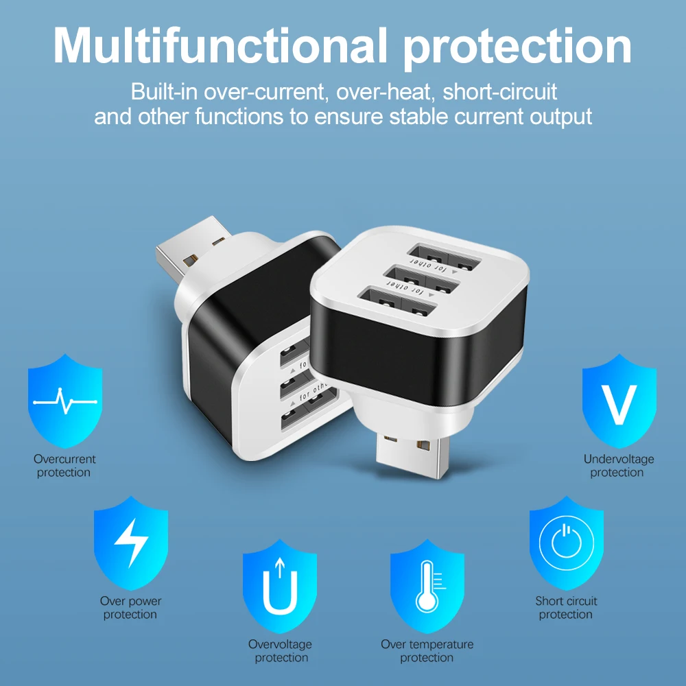 3 Port USB Slots Adaptor Extender USB 3 in 1 2.0 Multple USB Interface Extender USB Splitter Hub Auto Electronics Accessories