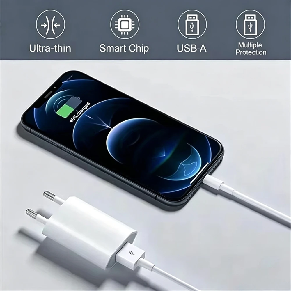 EU Plug USB Fast Charger For iPhone 11 12 mini 13 14 Pro XS Max X XR 6 6S 7 8 14 Plus SE 2020 5 5S USB Charging Cable 1m 1.5m 2m