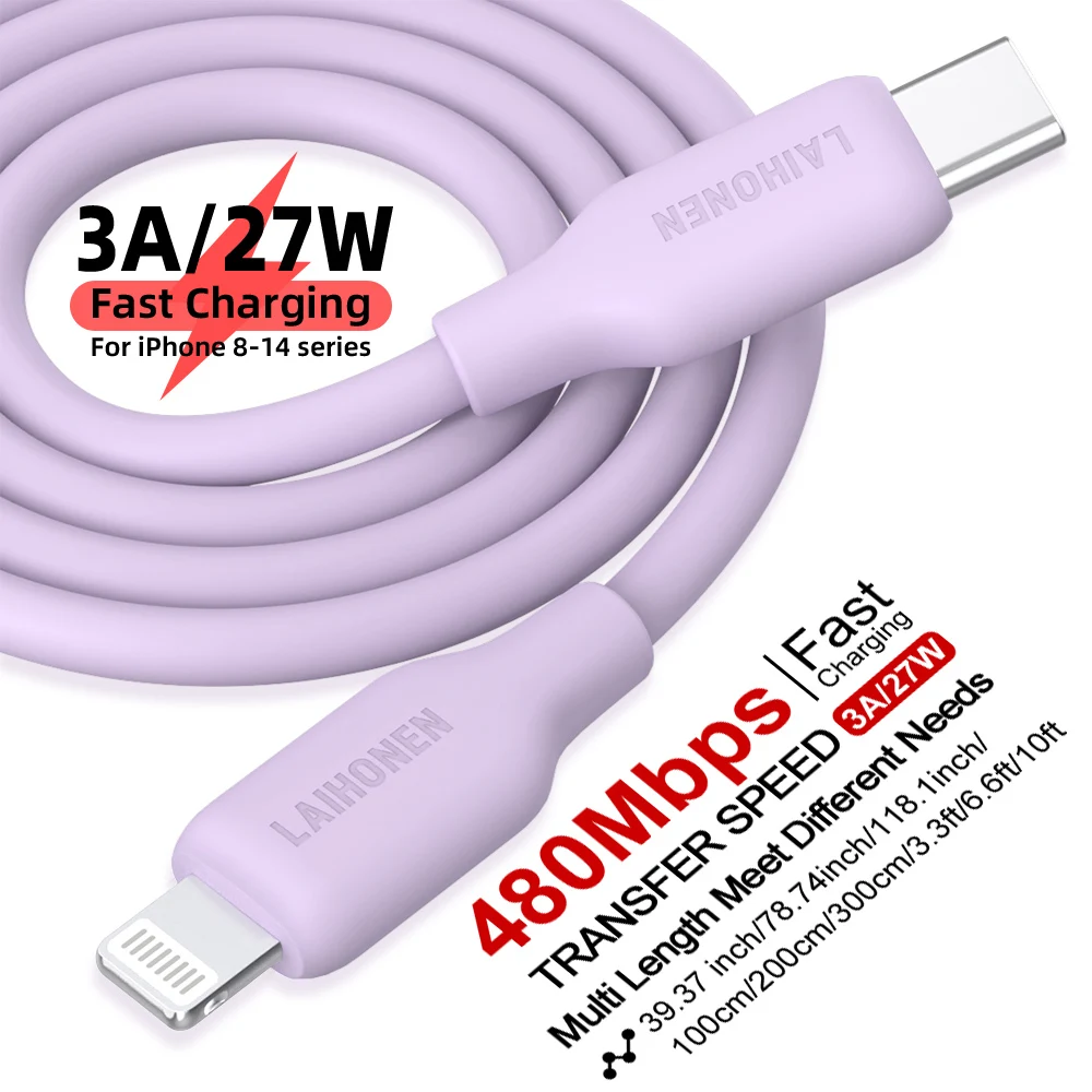 Fast Charging Liquid Silicone Cable for iPhone 14 Pro 13 12 Mini Pro Max XR 11 X iPad For Light iPhone Charging Cord