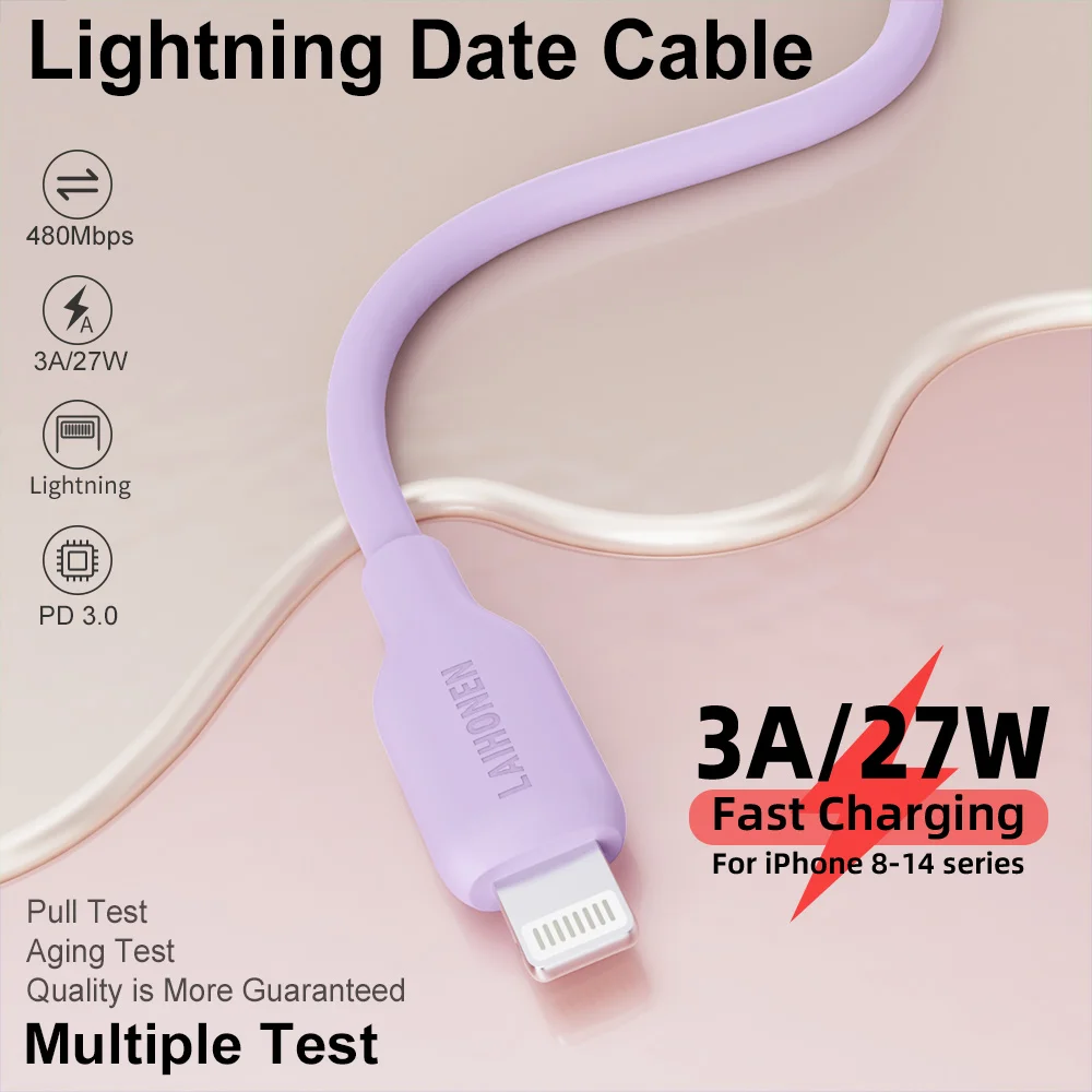 Fast Charging Liquid Silicone Cable for iPhone 14 Pro 13 12 Mini Pro Max XR 11 X iPad For Light iPhone Charging Cord
