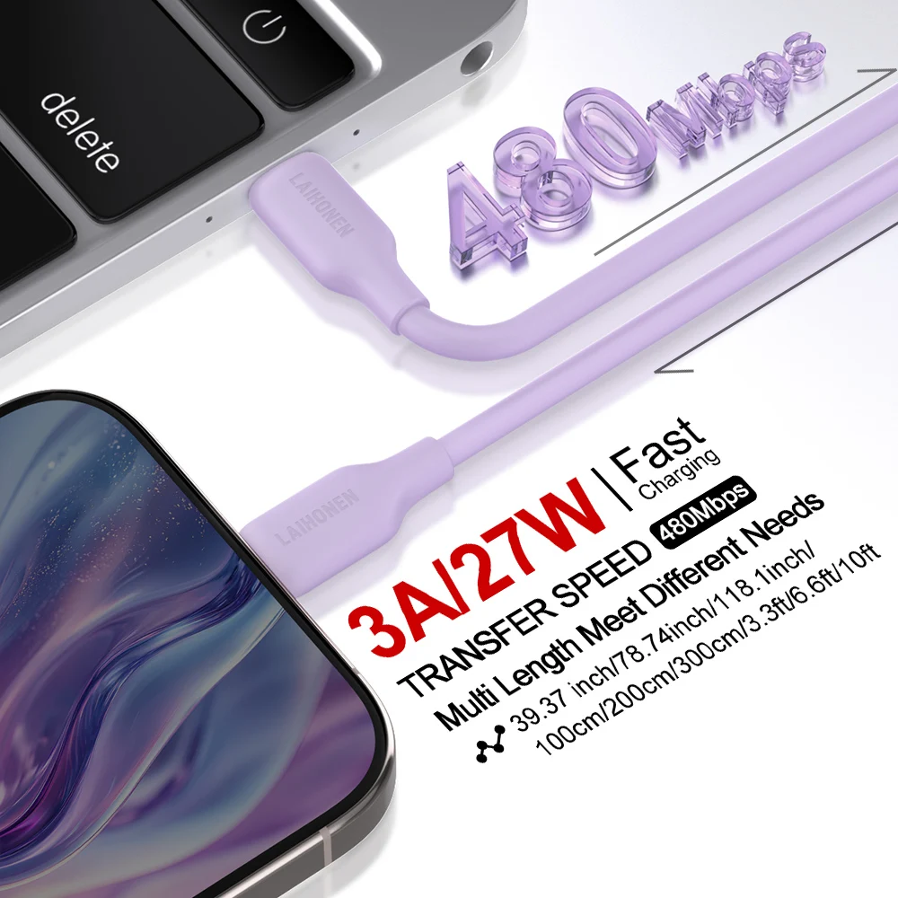 Fast Charging Liquid Silicone Cable for iPhone 14 Pro 13 12 Mini Pro Max XR 11 X iPad For Light iPhone Charging Cord