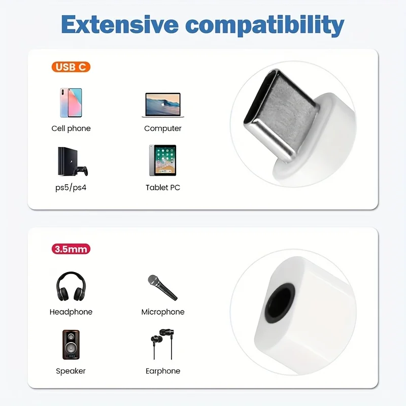 Type-c To 3.5mm Jack AUX Audio Adapter For iPhone 15-17 Pro Max Type C To 3.5mm With Mic For Samsung Xiaomi Headphone Connector