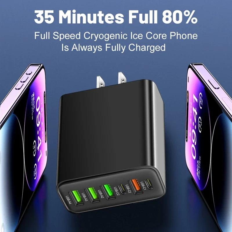 Lenovo 65W Fast Charger Multi Interface Mobile Phone Charger 2type-C PD+4usb Travel Charger 3.1ACharging Head For iPhone Samsung