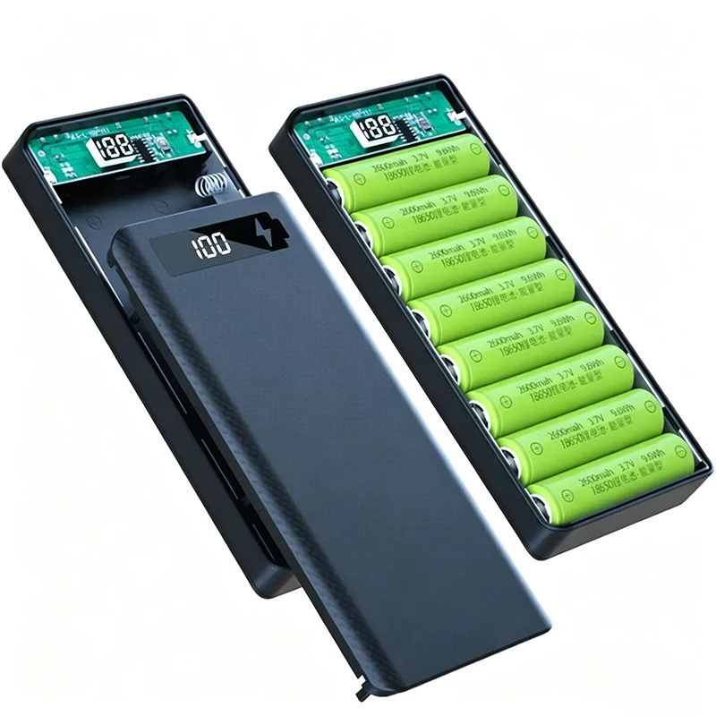 DIY 8/10 Slot 18650 Battery Holder Power Bank Case Dual USB Type C Charger Shell For iPhone Xiaomi Huawei 18650 Battery Cases