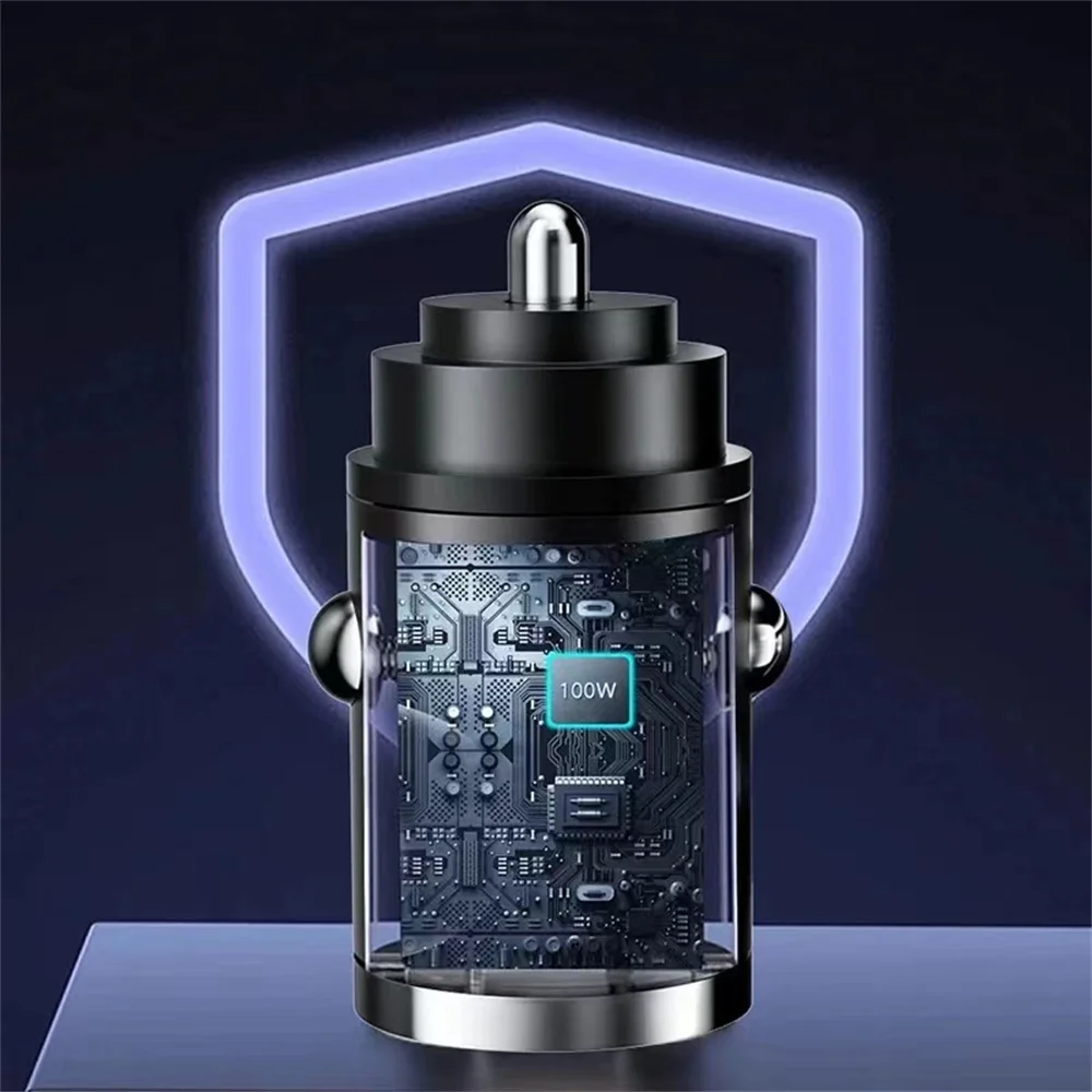 USB 100W Mini Car Charger Fast Charging Head Cigarette Lighter in Car For Xiaomi Samsung Huawei QC3.0 PD Type C Car Phone Charge