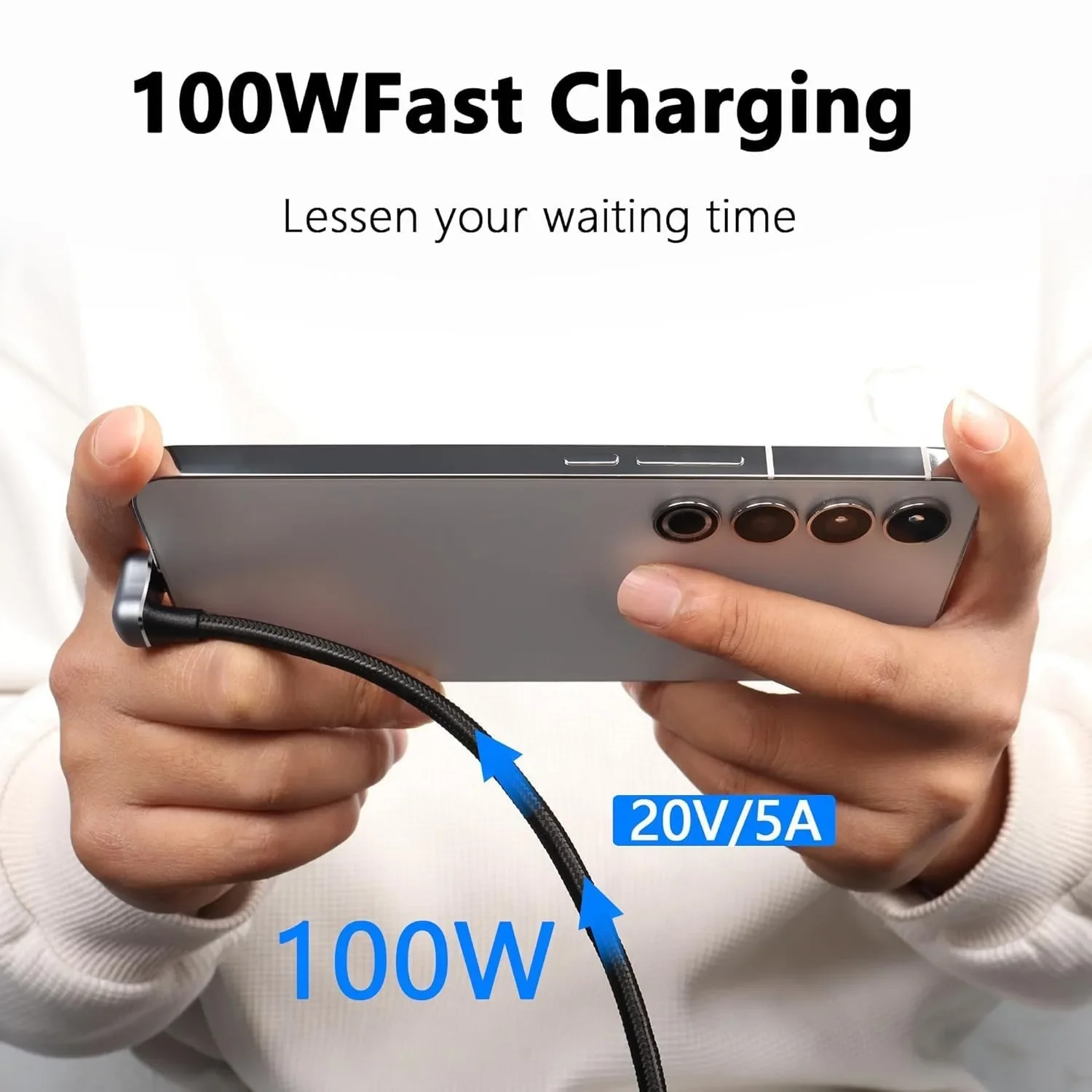 USB 3.2 C to C 10Gbps 4K@60Hz Display Cord 90/180 Degree Angled Type-C PD 100W Fast Charging Cable for Switch Laptop VR Phones