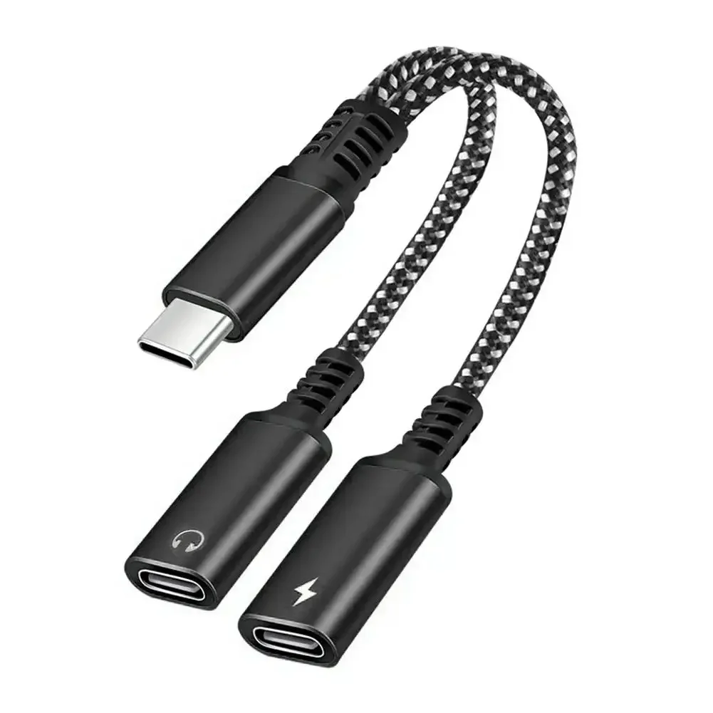 30w Type C Splitter To Dual Type USB C Headphone Jack Audio Adapter Fast Charging Connector For Samsung IPhone 2 In 1 K7N8
