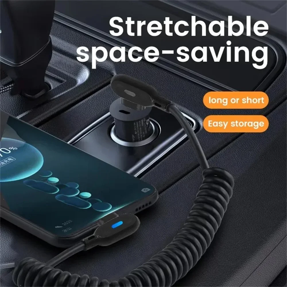 6A Fast Charging Short Spring Data Cable USB Type C Elbow Quick Charge Wire for Samsung Huawei Xiaomi Phone Charger Sync Cord