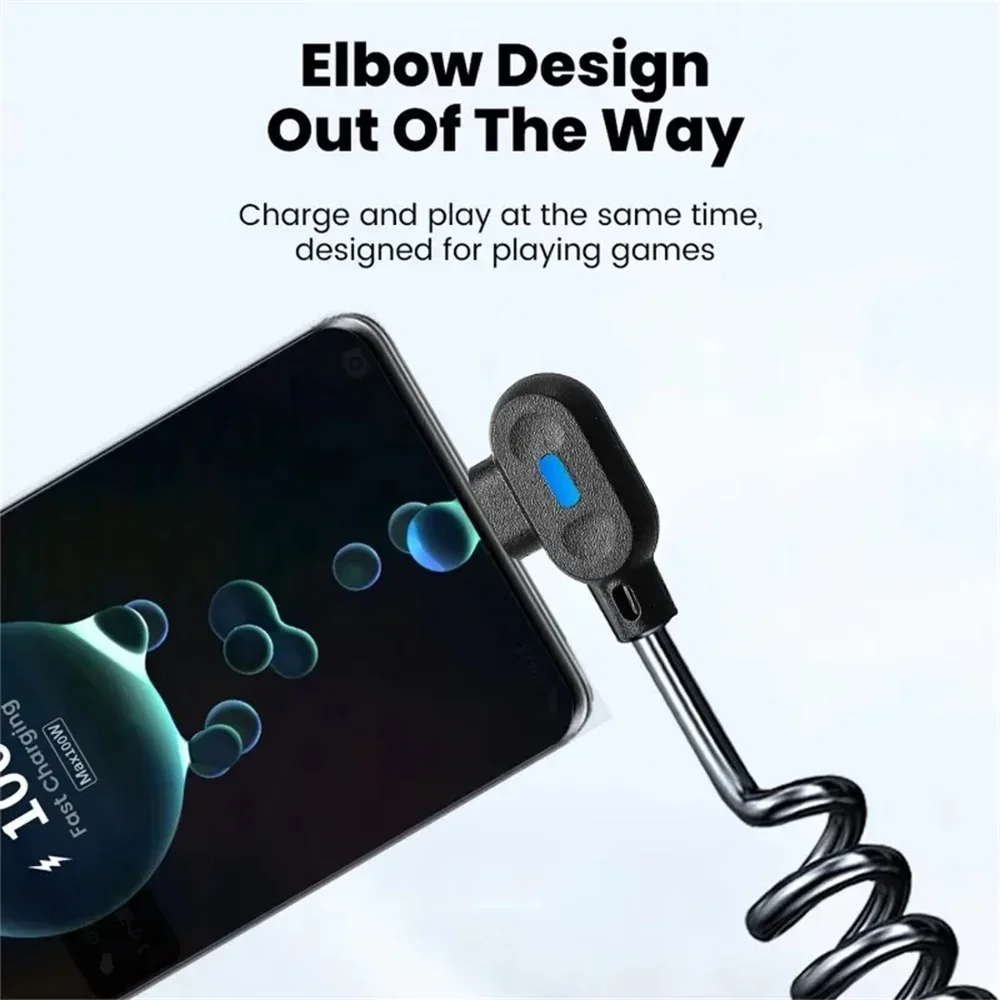 6A Fast Charging Short Spring Data Cable USB Type C Elbow Quick Charge Wire for Samsung Huawei Xiaomi Phone Charger Sync Cord