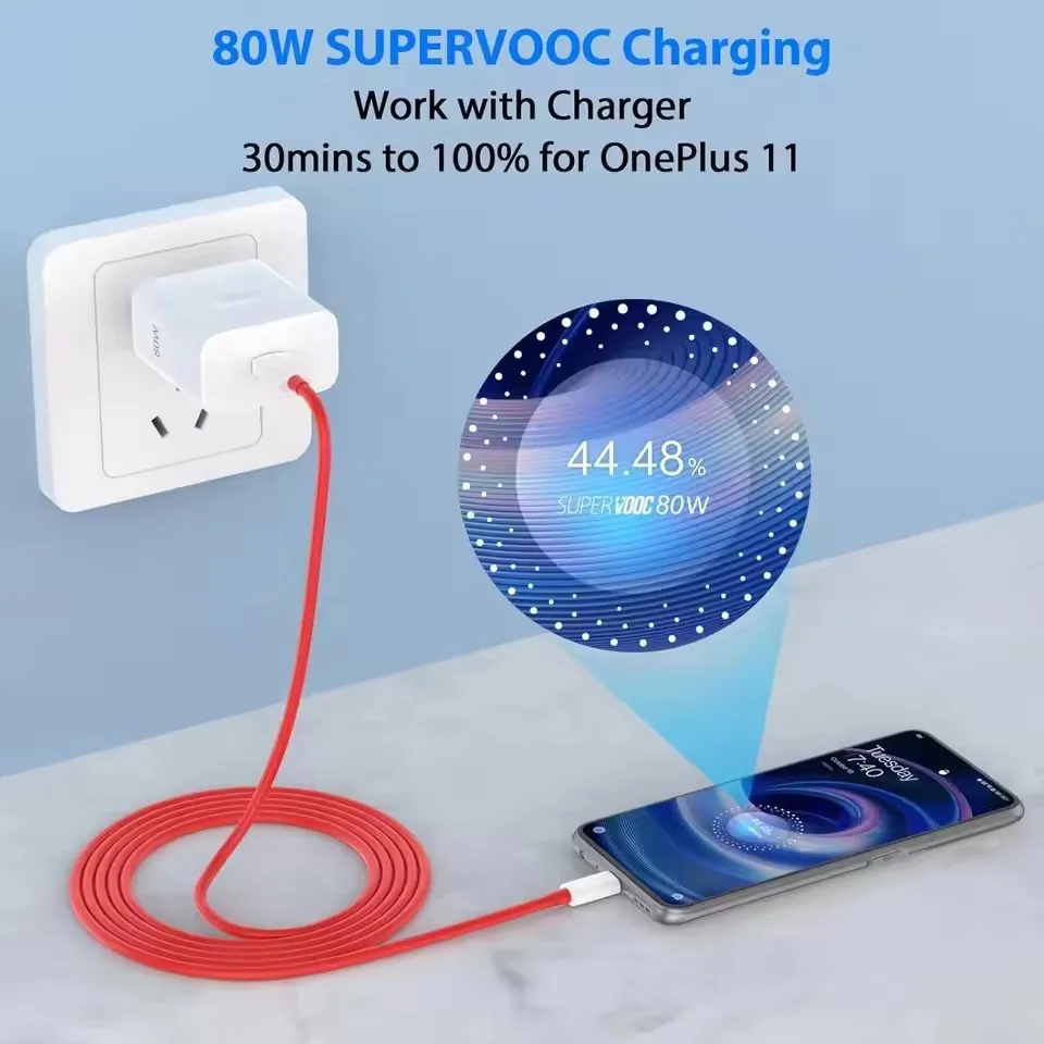 80W Ultra Fast EU Charger For OnePlus 8T 9 10 11 12 Pro 13 15 Nord 2 2T 3 4 5 CE 3 N200 N300 5G Type C USB Quick Charging Cable