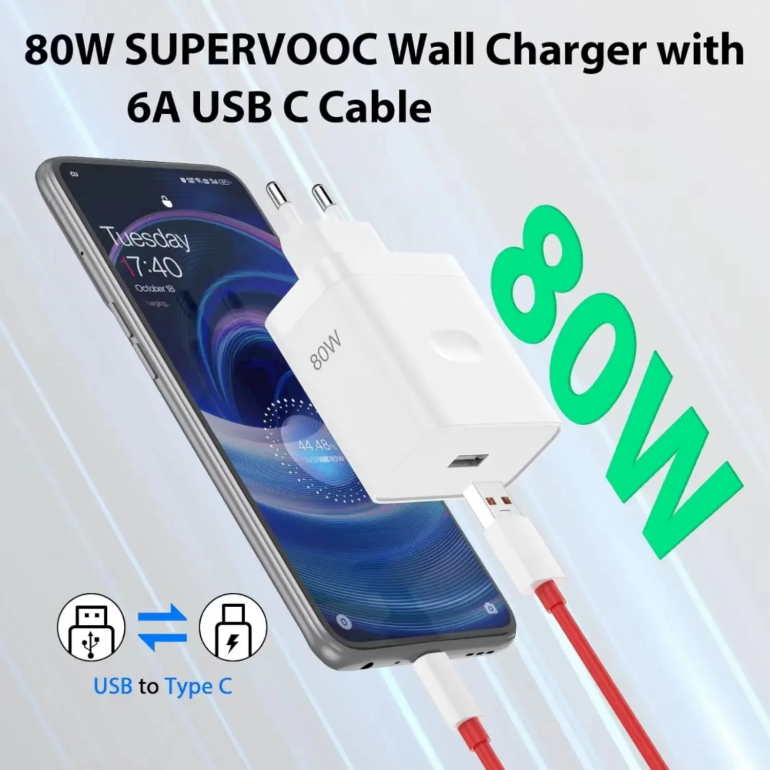 80W Ultra Fast EU Charger For OnePlus 8T 9 10 11 12 Pro 13 15 Nord 2 2T 3 4 5 CE 3 N200 N300 5G Type C USB Quick Charging Cable