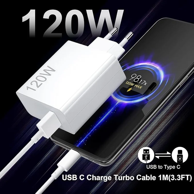 120W Turbo Fast USB Charger For Xiaomi 12 13 14 15 Ultra 17 Pro Max Redmi Note 11 12 13 Pro POCO X6 X7 Rapid Charge Type-C Cable