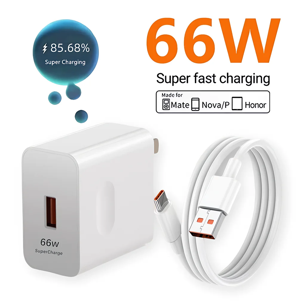 6A 66W Super Fast Charger For Huawei P50 P60 Mate 40 50 60 Nova 11i 12s 13 Pro HONOR 200 300 X8c Type C USB Quick Charging Cable