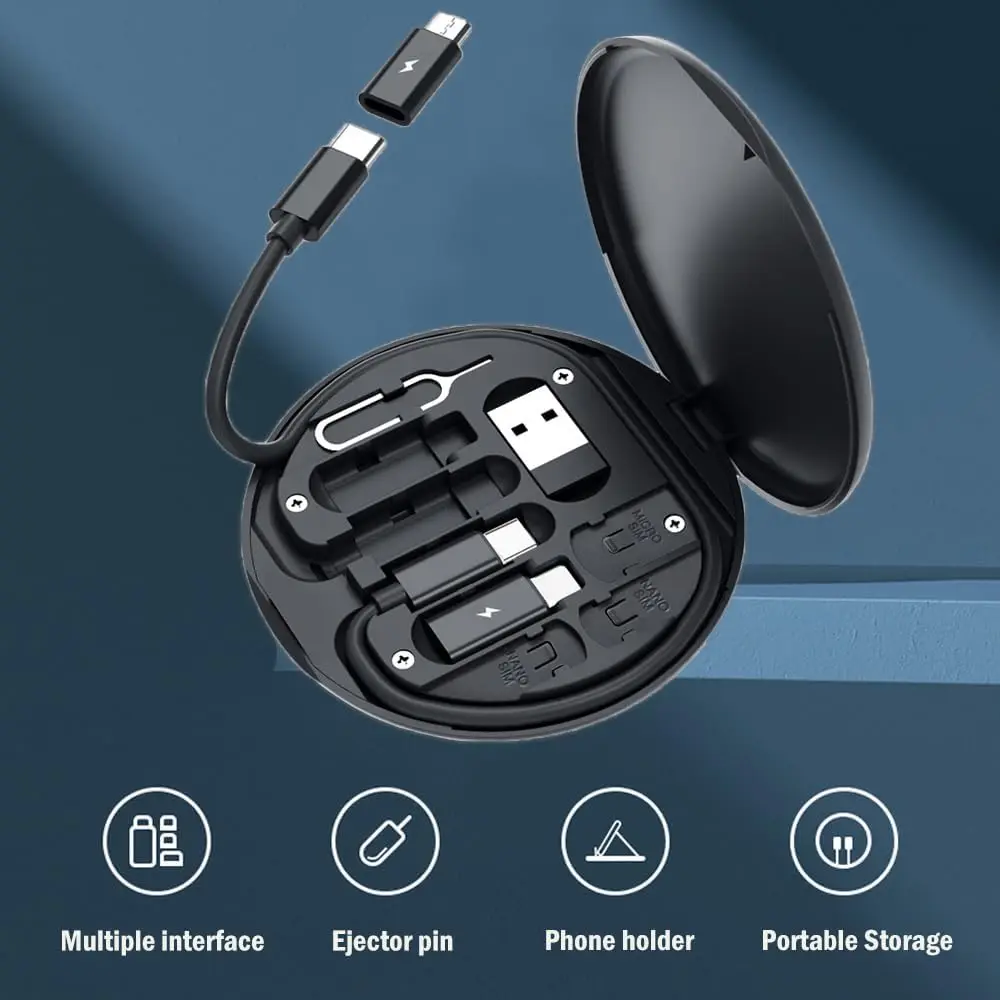 Portable Multifunctional Data Cable Storage Box, 60W Fast Charging Mobile Phone Holder, Charging Cable Set, Multi Head Conversio