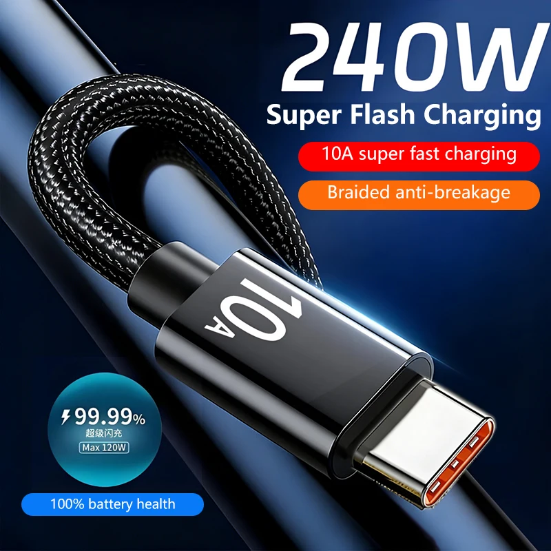 New 10A 240W Super Fast Charging Type C Cable Usb Data Transfer Data Cord 0.3/1/1.5/2/3m For Xiaomi Oneplus Realme Huawei