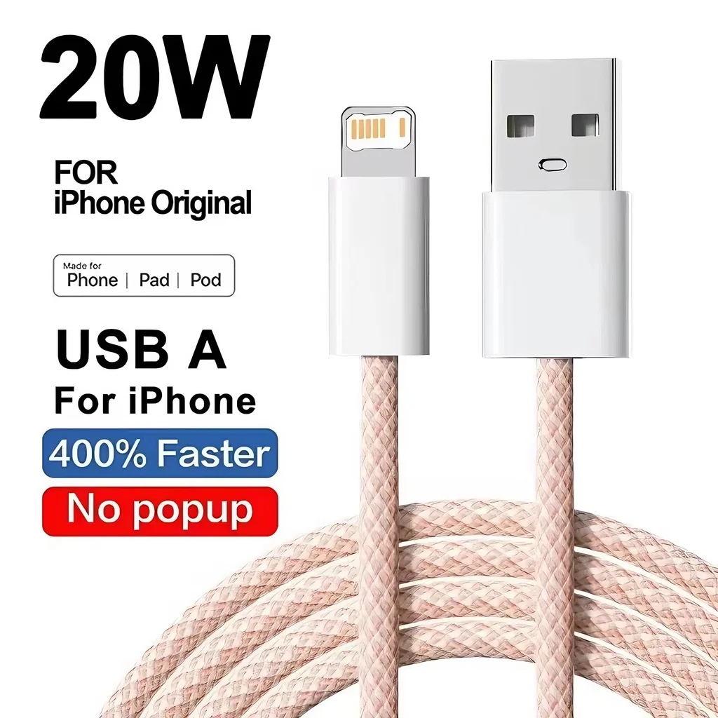 20W USB Fast Charging Nylon Braided Cable For iPhone 11 12 13 mini 14 Pro Max X XR XS 6 6S 7 8 Plus Quick Charge USB Data Cables