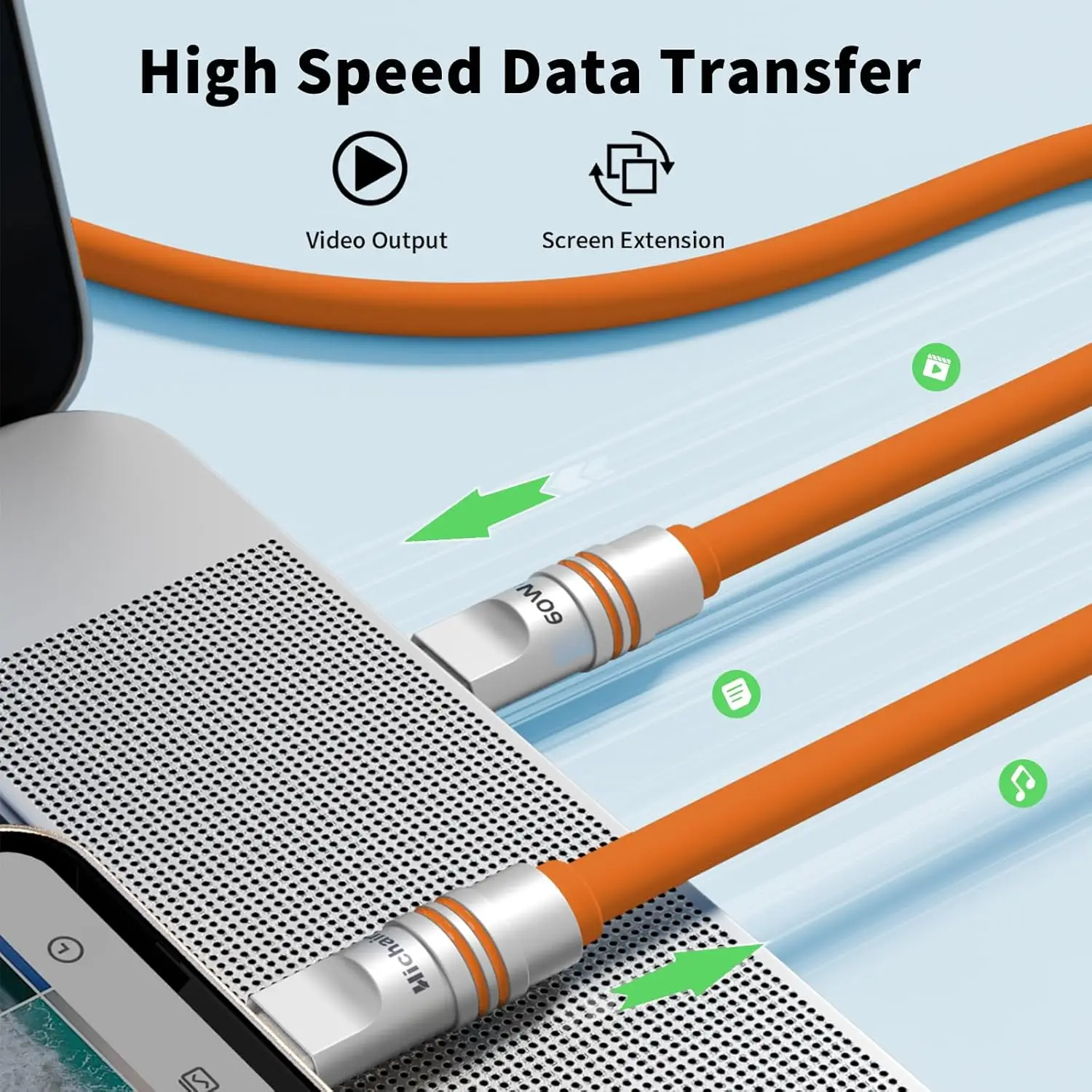 Hichain 2pack USB C To Type C Fast Charging Cable PD240W Liquid Silicone Zinc Alloy Soft C Cable For iphone Laptop Tablets