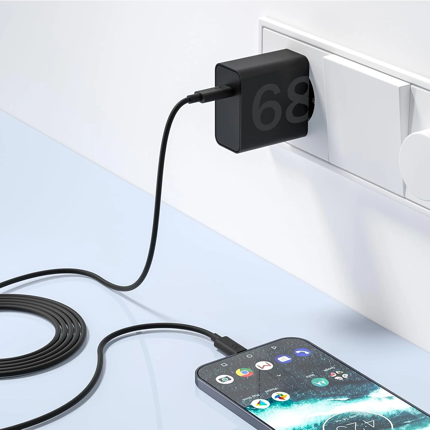 68W USB C Charger Fast Charging with Cable for Motorola Edge Series Moto G06 Power/G86/G85 Razr 60/50 Ultra PD/QC Power Adapter