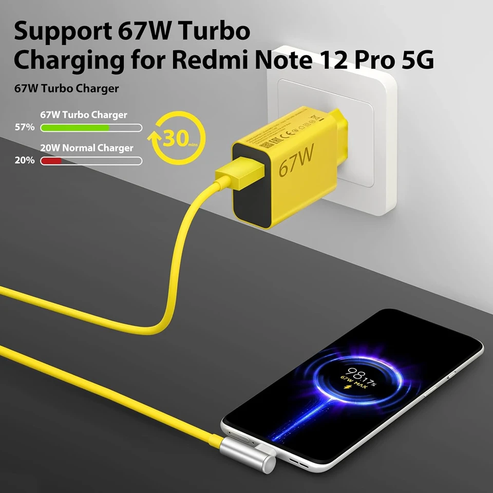6A 67W Turbo Fast Charger For Xiaomi 11 12 13 14 15 Ultra Redmi Note 11T 12 13 POCO X4 X5 X6 Pro Type C USB Charging Elbow Cable