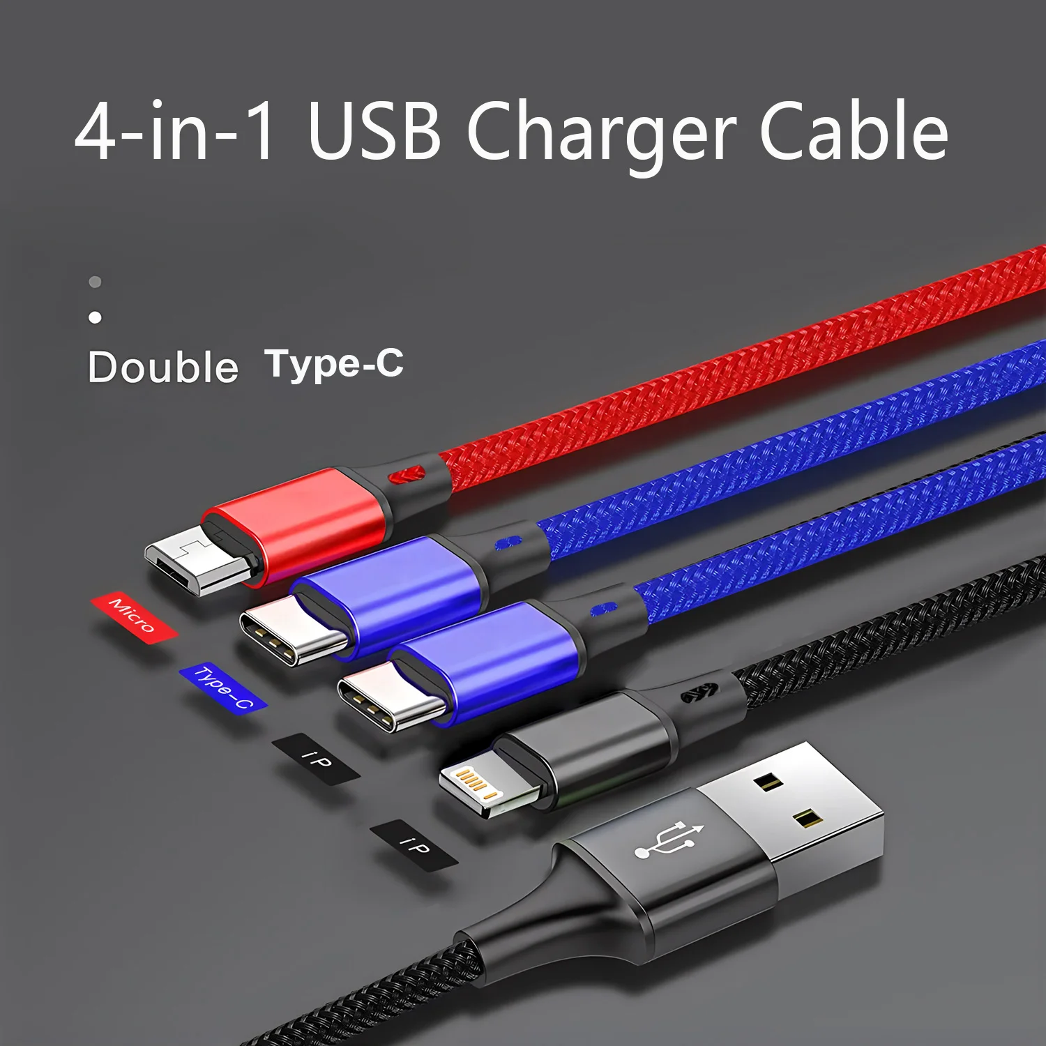 4 In 1 USB to Type C Micro Fast Charging Cable 3A Quick Charge Phone Data Cord For Xiaomi Redmi Oneplus iPhone Huawei