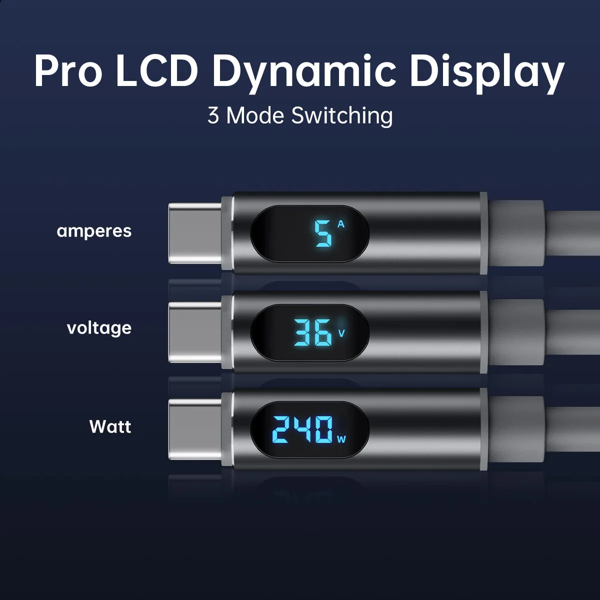 240W Super Charging Cable, LCD Dynamic Display, Type-C to Type-C PD Cable, for iPhone Redmi POCO Samsung