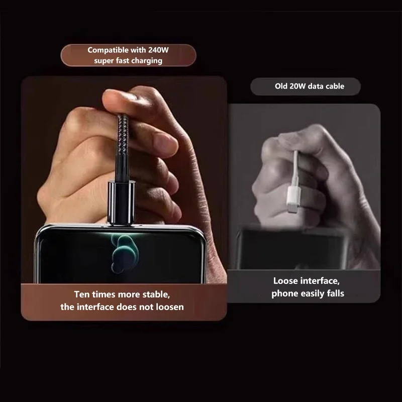240W 10A Fast Charging Cable PD Braided Charge Cable 1/1.5/2/3M Cable  A To C Quick Charging Cable For  iPhone Huawei Oppo
