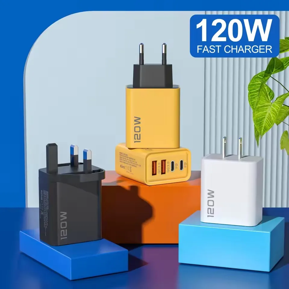 Total 120W Fast Charger USB Type C Cable Fast Charging Phone Power Adapter For iPhone Xiaomi Samsung Quick Charge Wall Charger