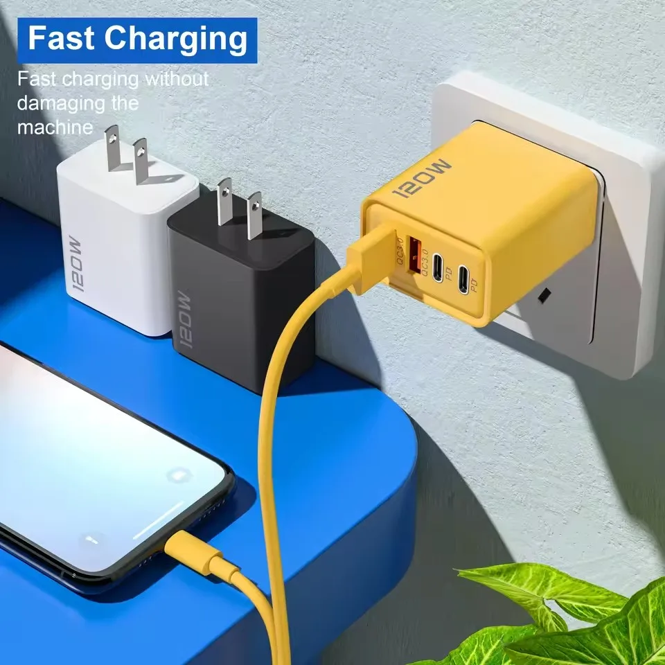 Total 120W Fast Charger USB Type C Cable Fast Charging Phone Power Adapter For iPhone Xiaomi Samsung Quick Charge Wall Charger