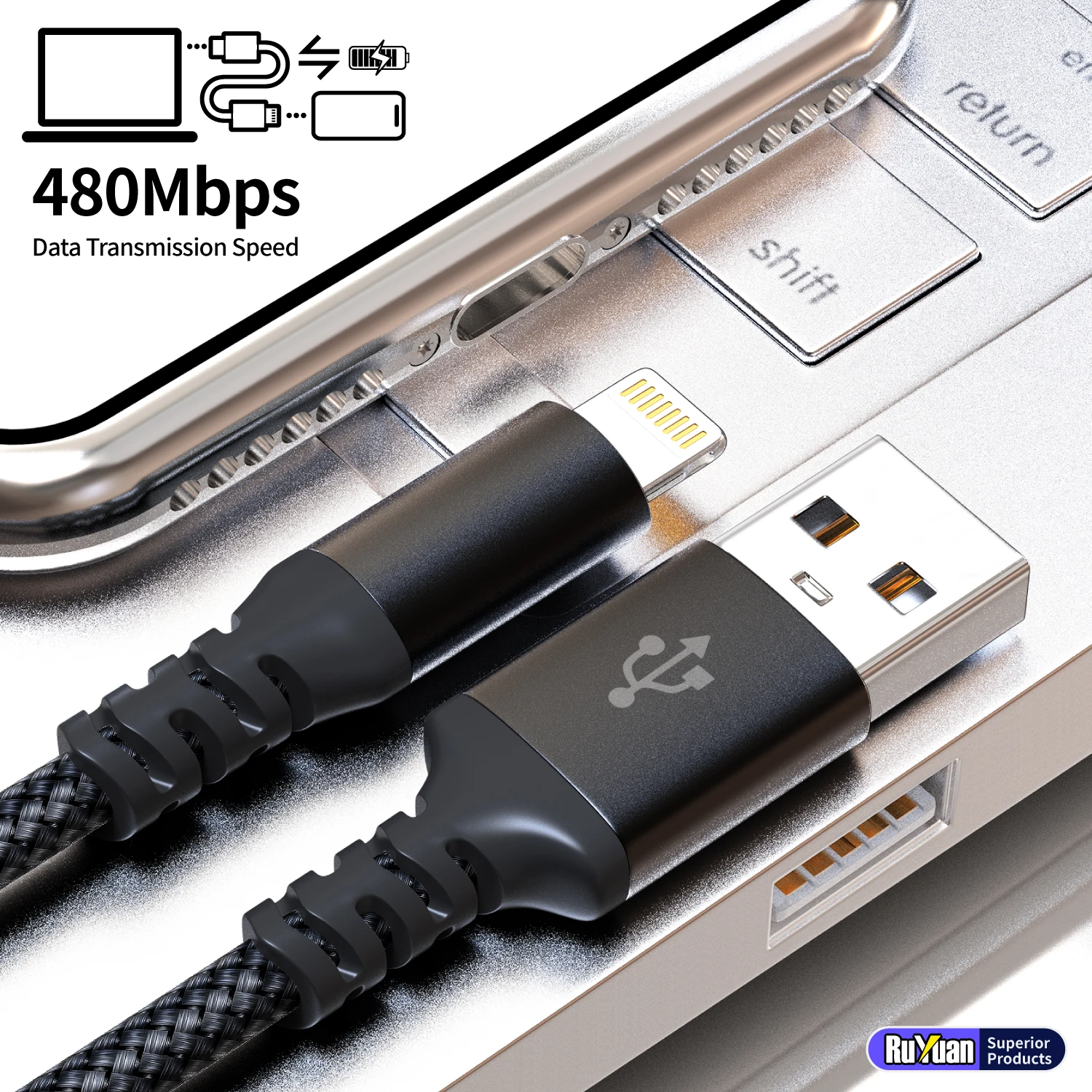 [MFi Certified] 10FT 3m USB A to Lightning Fast Charging Cable  For iPhone 14-8, iPad & AirPods
