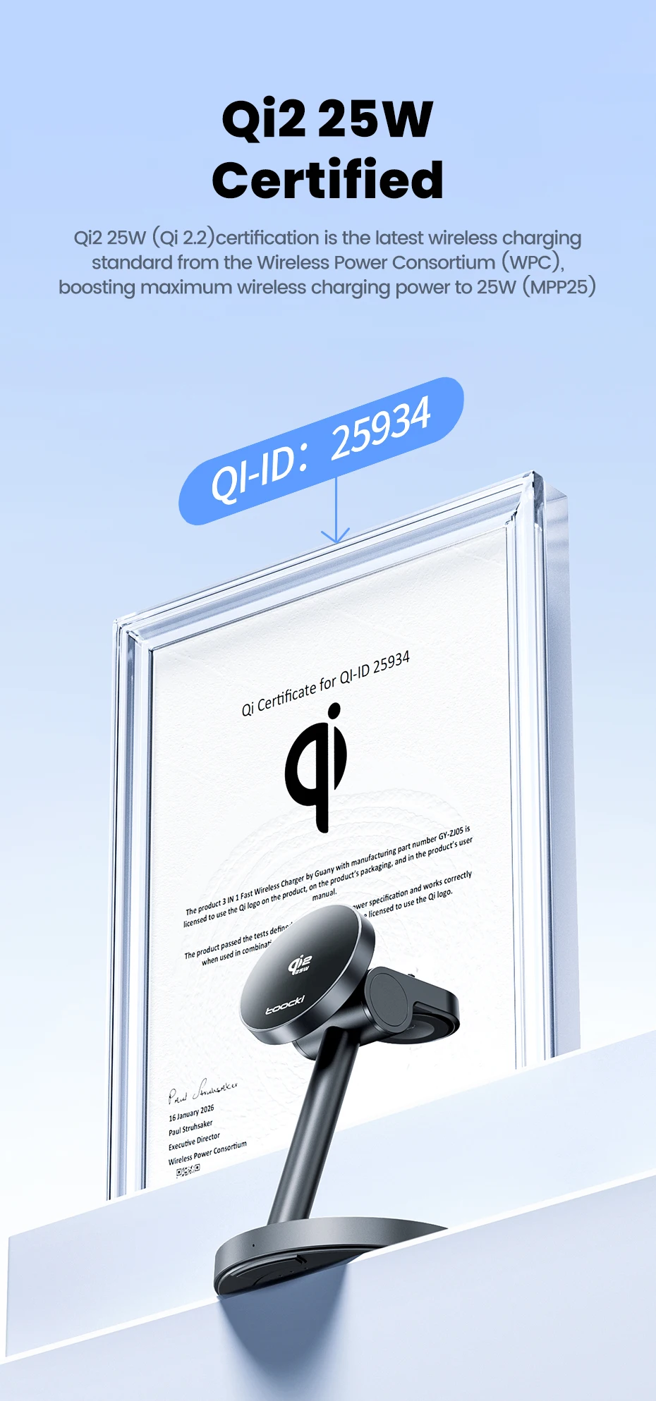 Toocki Qi2.2 25W Magnetic Charger 25W 15W Fast Charge 3-in-1 Wireless Desktop Charger For Samsung iPhone Watch AirPods Earphone