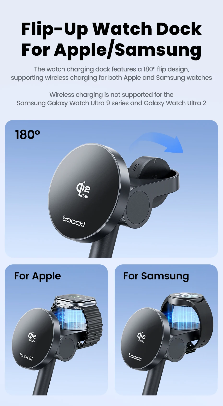 Toocki Qi2.2 25W Magnetic Charger 25W 15W Fast Charge 3-in-1 Wireless Desktop Charger For Samsung iPhone Watch AirPods Earphone