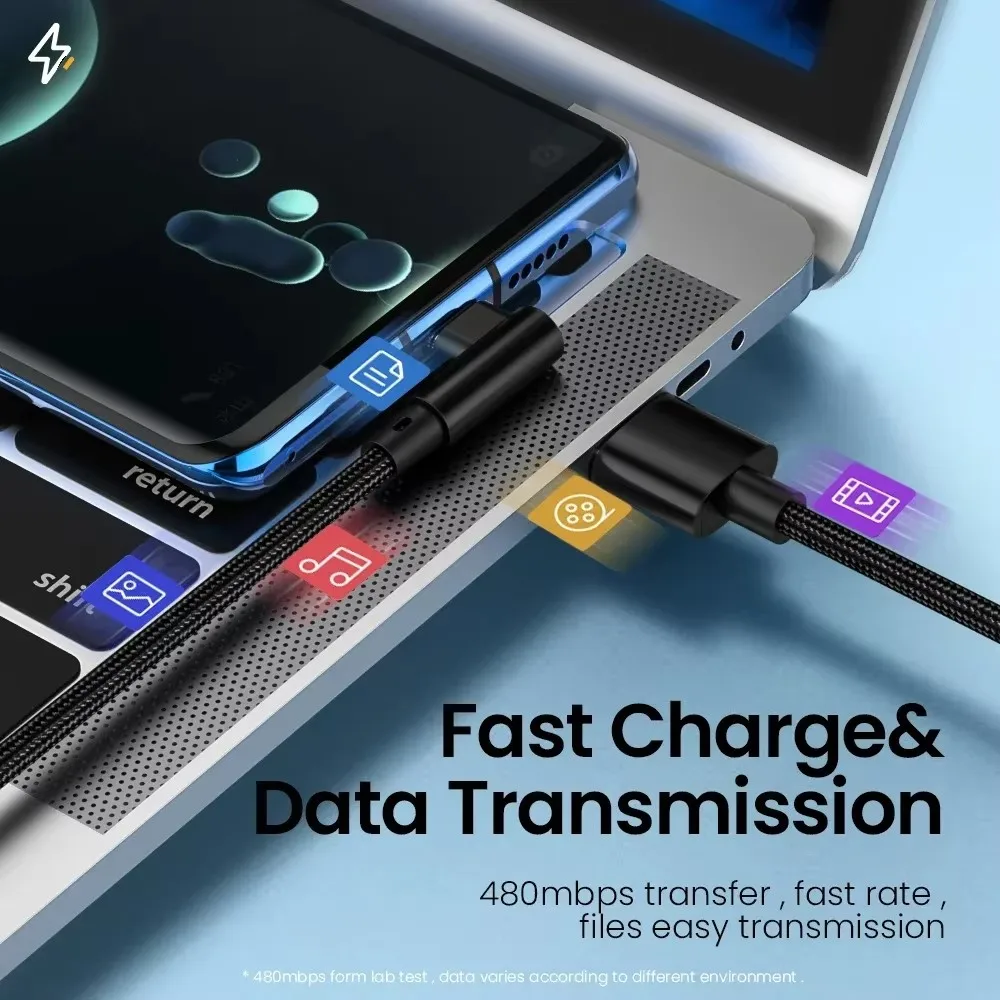 6A 66W 90 Degree Elbow Phones Cable USB Fast Charging Cable for Samsung Xiaomi Huawei OnePlus Android Device 0.25m/1m/1.5m/2m/3m