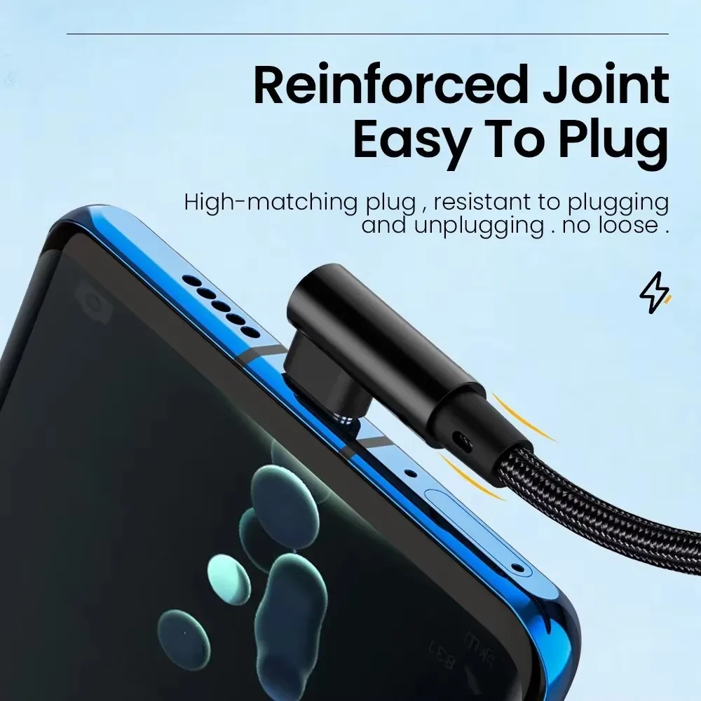 6A 66W 90 Degree Elbow Phones Cable USB Fast Charging Cable for Samsung Xiaomi Huawei OnePlus Android Device 0.25m/1m/1.5m/2m/3m