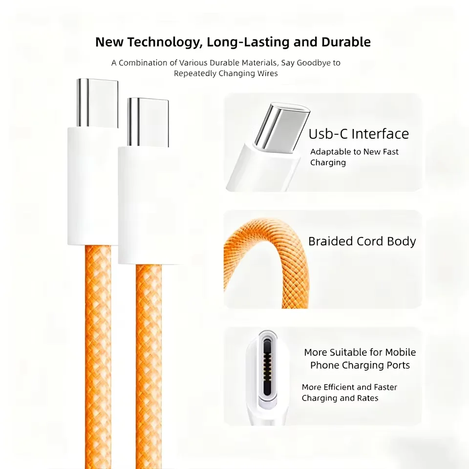 3Pcs 240W USB Type C Cable Type C to Type C Fast Charging Cord USB C Quick Charge Phone Cables For Samsung Xiaomi Huawei Realme