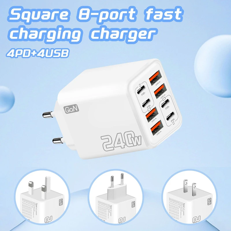 Lenovo 2026 New 240W Multi Port Charger Pd Smartphone Super Fast Charging 4usb-4type-C Charging Head EU US UK Adapter
