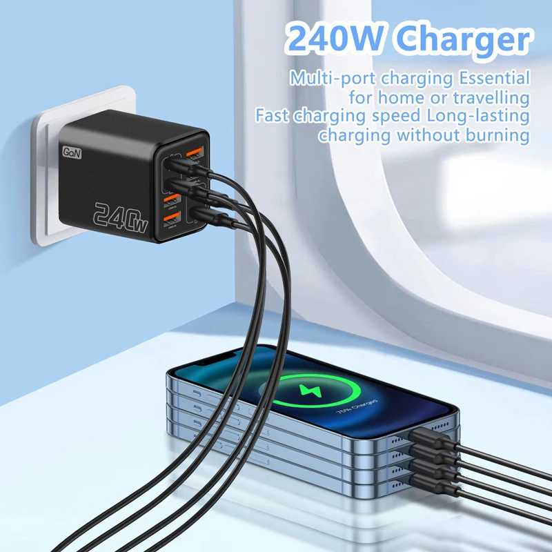 Lenovo 2026 New 240W Multi Port Charger Pd Smartphone Super Fast Charging 4usb-4type-C Charging Head EU US UK Adapter