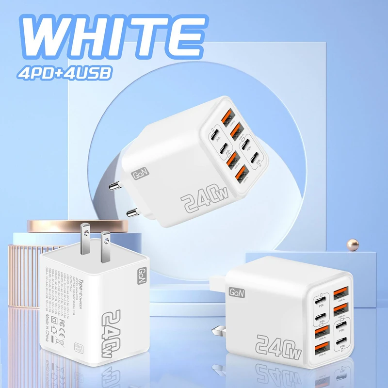 Lenovo 2026 New 240W Multi Port Charger Pd Smartphone Super Fast Charging 4usb-4type-C Charging Head EU US UK Adapter