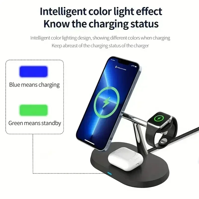 3 IN 1 Magnetic Desktop Wireless Charger For Magsafe iPhone 17 16 15 14 13 12 Samsung S25 S24 Apple Watch Fast Charging Station