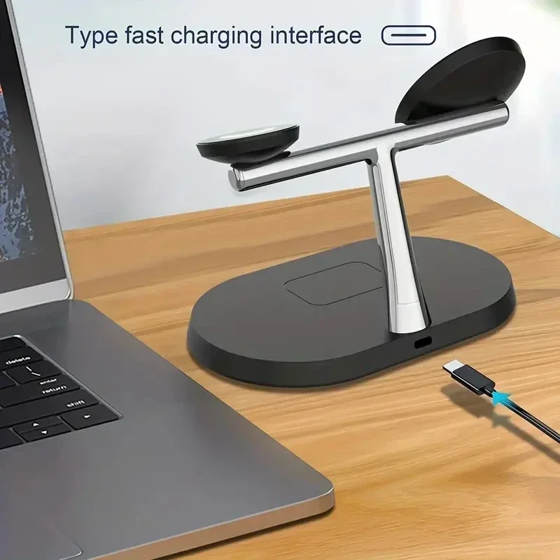 3 IN 1 Magnetic Desktop Wireless Charger For Magsafe iPhone 17 16 15 14 13 12 Samsung S25 S24 Apple Watch Fast Charging Station